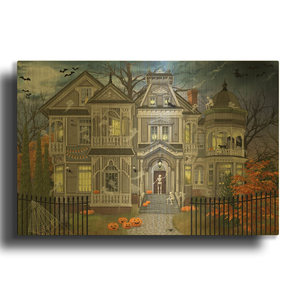 'Halloween House' By Bigelow Illustrations Gold Metal Wall Art