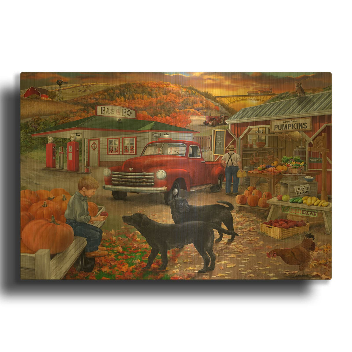 'Roadside Stand 11-4' By Bigelow Illustrations Gold Metal Wall Art