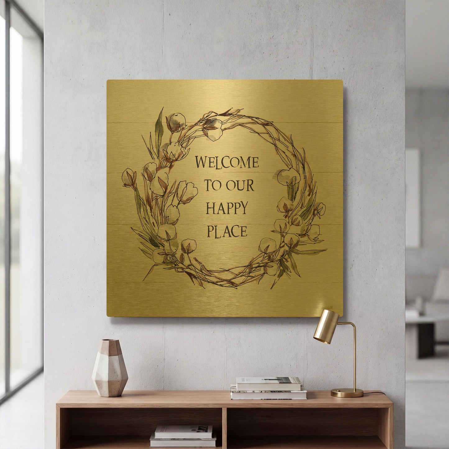 'Country Life VII Welcome' By Anne Tavoletti Gold Metal Wall Art