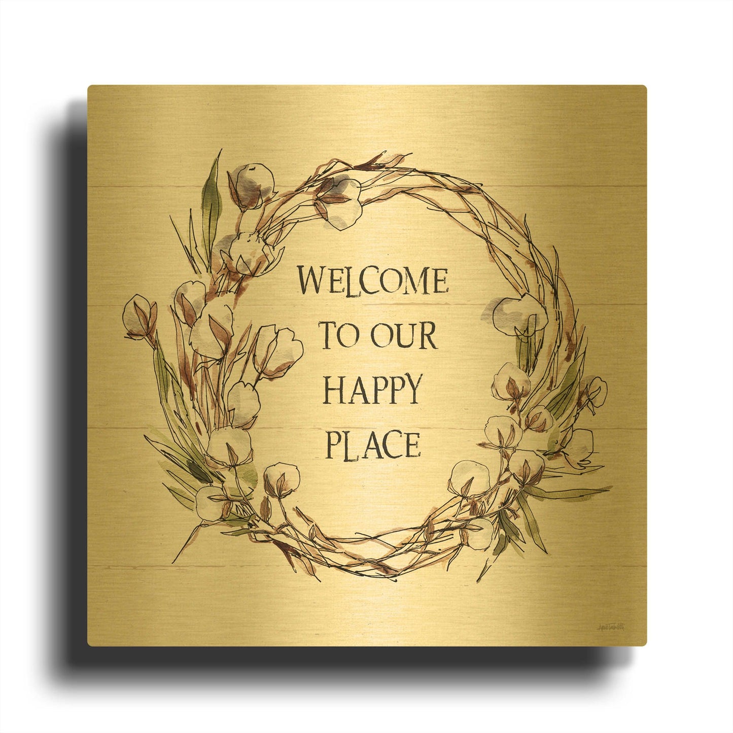 'Country Life VII Welcome' By Anne Tavoletti Gold Metal Wall Art