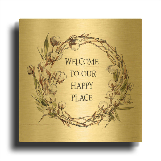 'Country Life VII Welcome' By Anne Tavoletti Gold Metal Wall Art