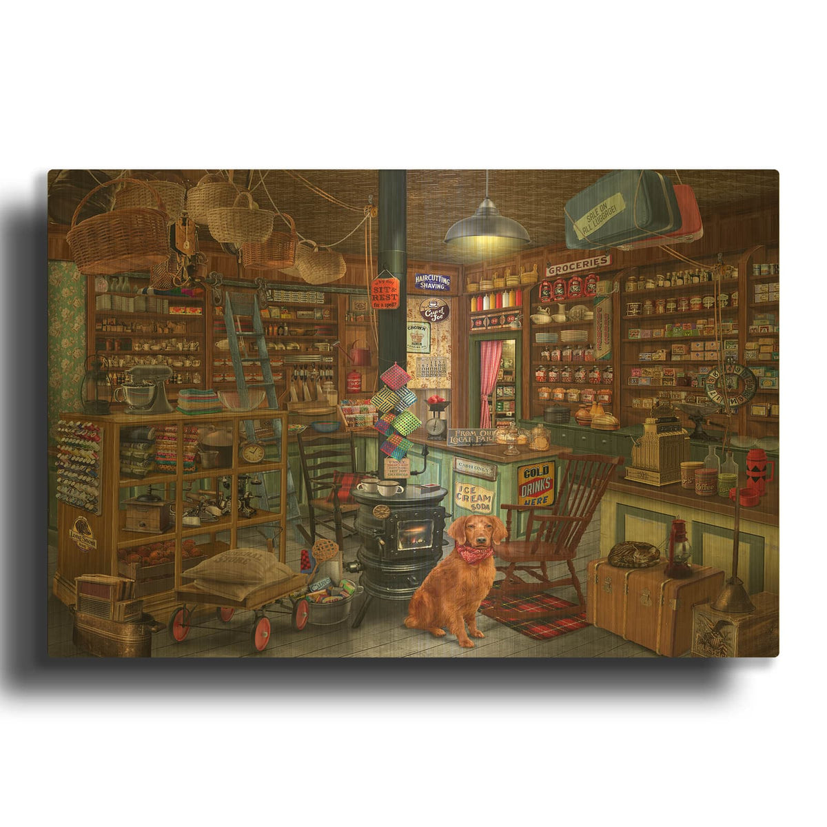 'General Merchandise' By Bigelow Illustrations Gold Metal Wall Art