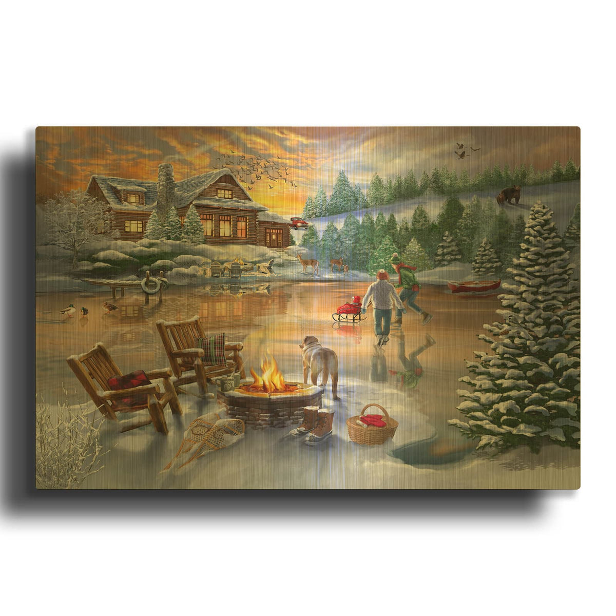 'Evening Skate' By Bigelow Illustrations Gold Metal Wall Art