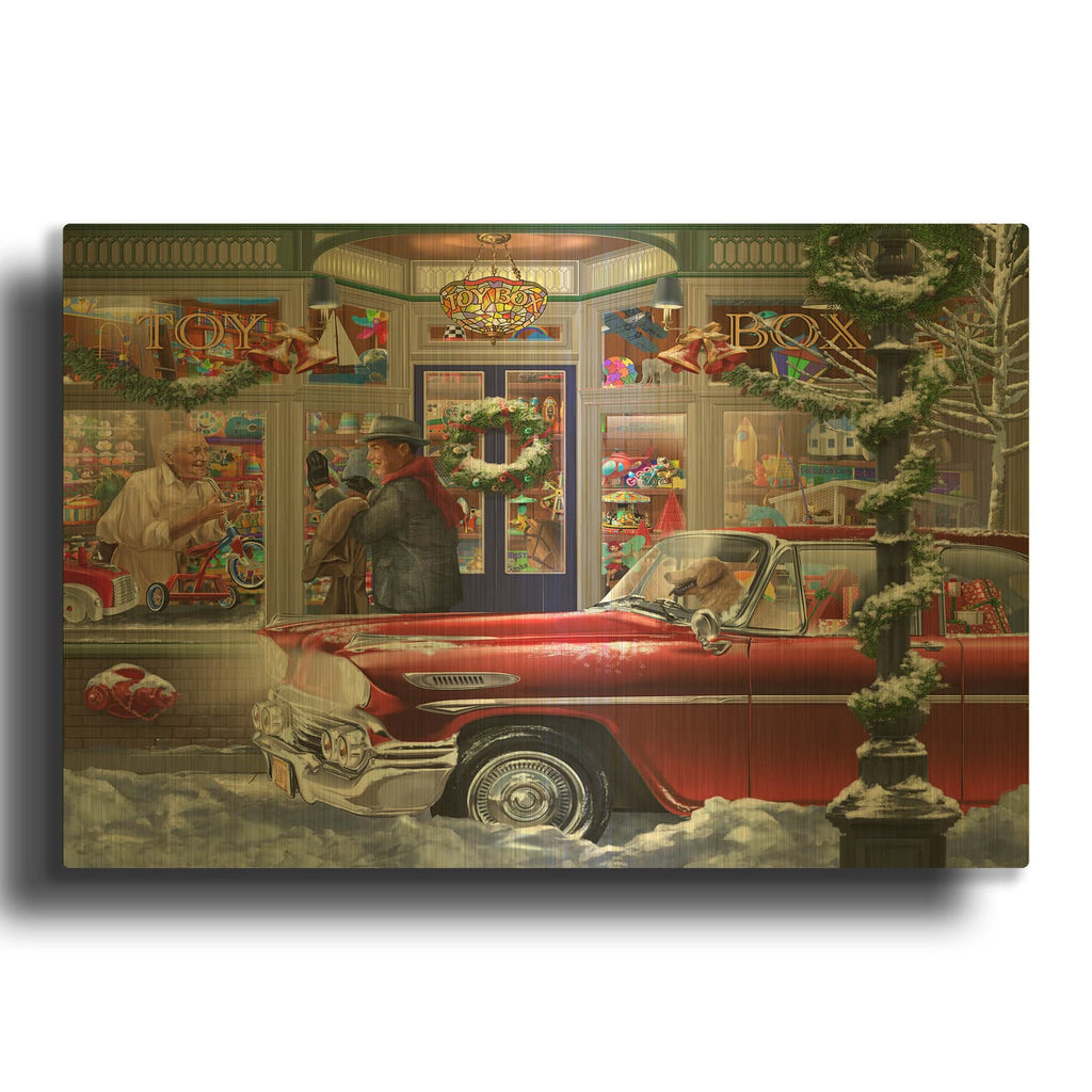 'Last Minute Christmas' By Bigelow Illustrations Gold Metal Wall Art
