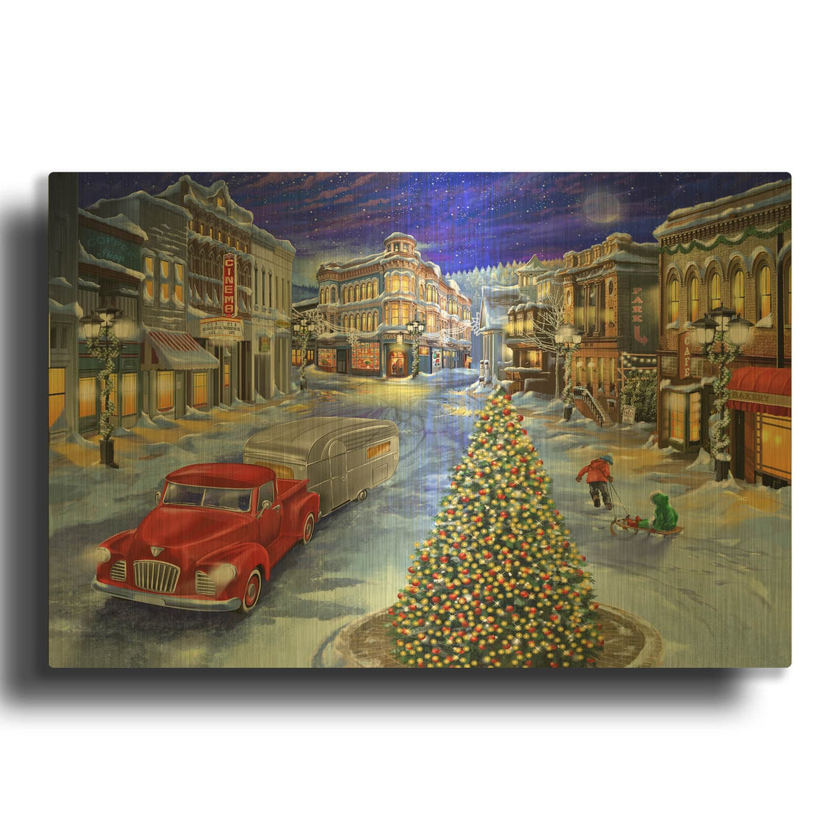 'Main Street Christmas' By Bigelow Illustrations Gold Metal Wall Art