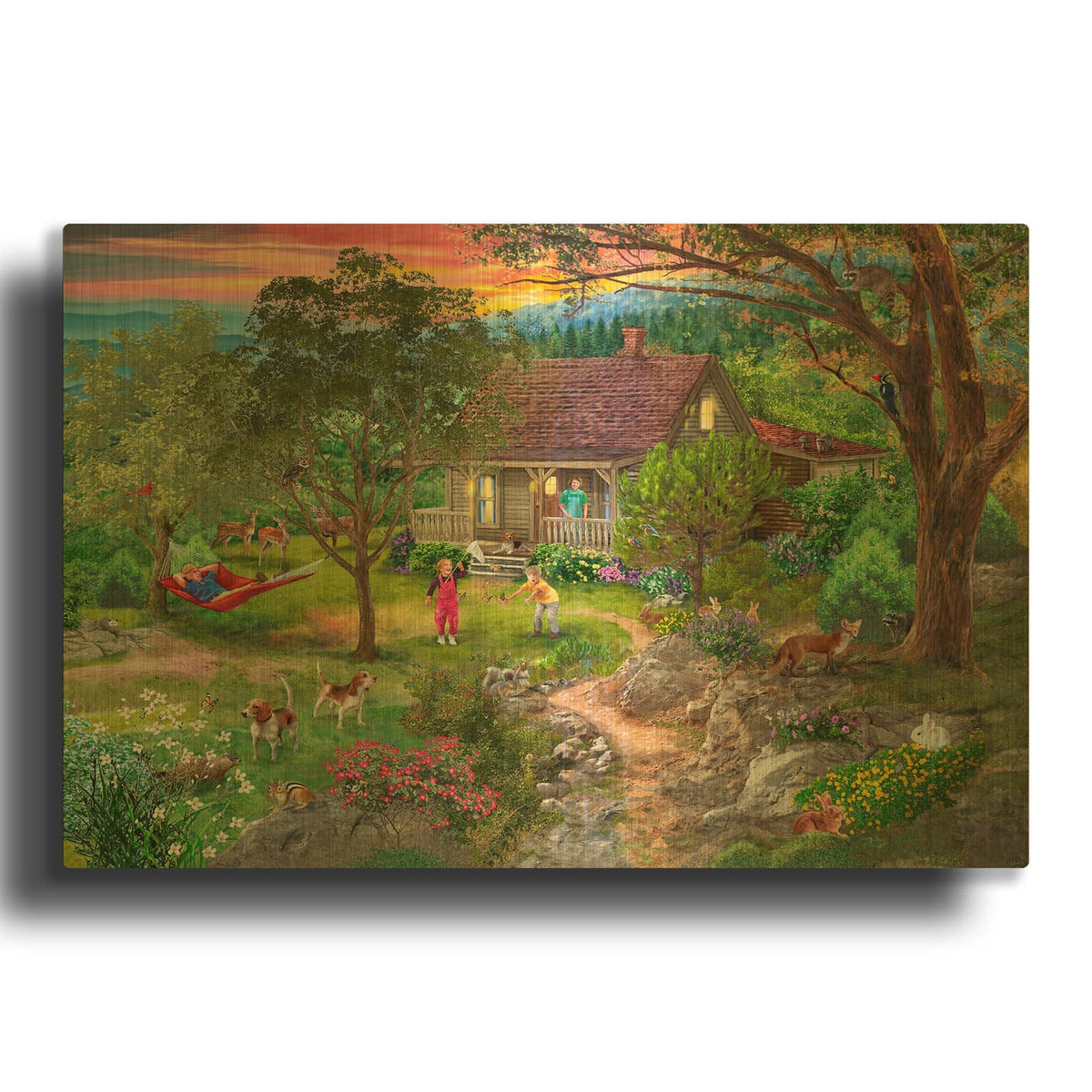 'Vacation Mountain' By Bigelow Illustrations Gold Metal Wall Art