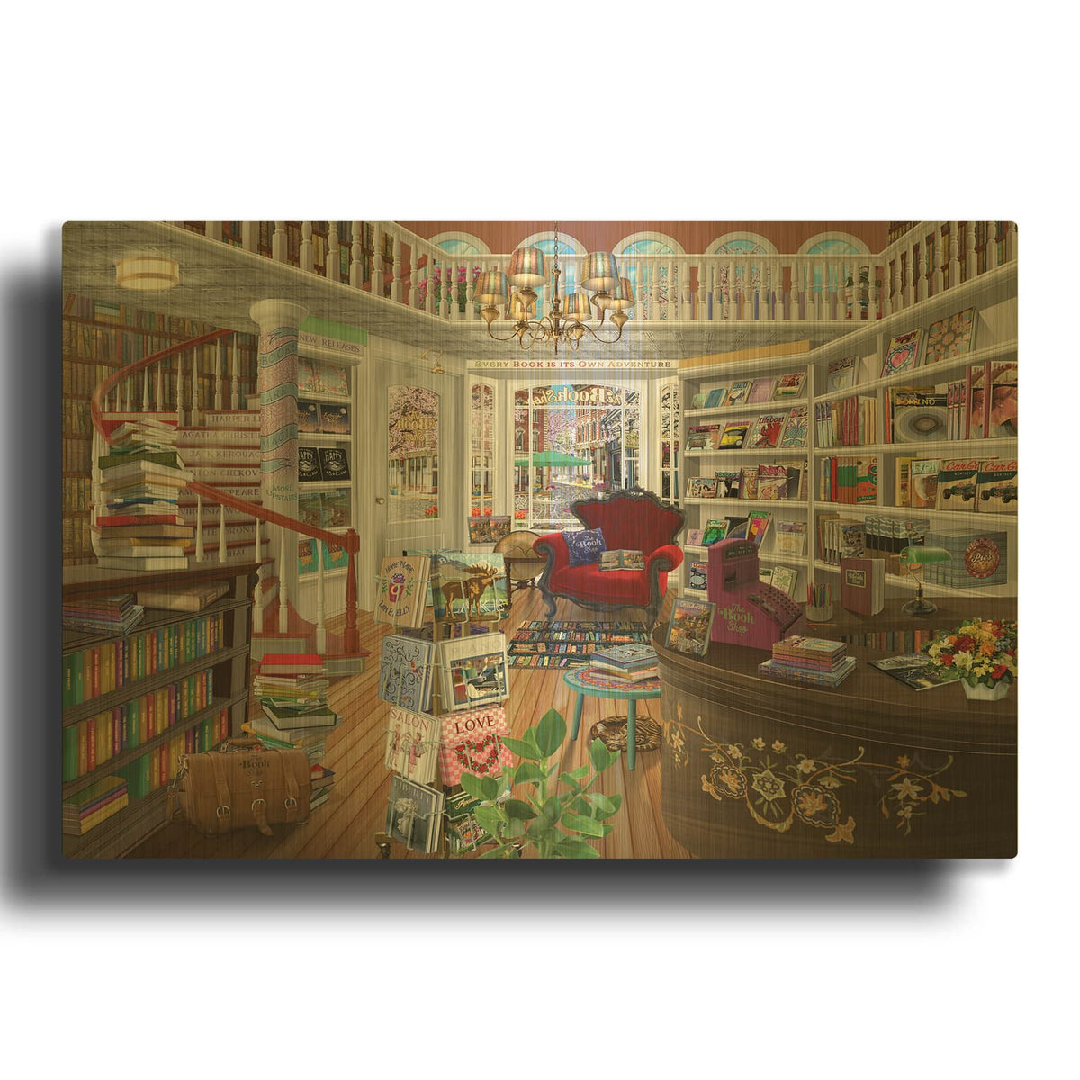'The Book Shop' By Bigelow Illustrations Gold Metal Wall Art