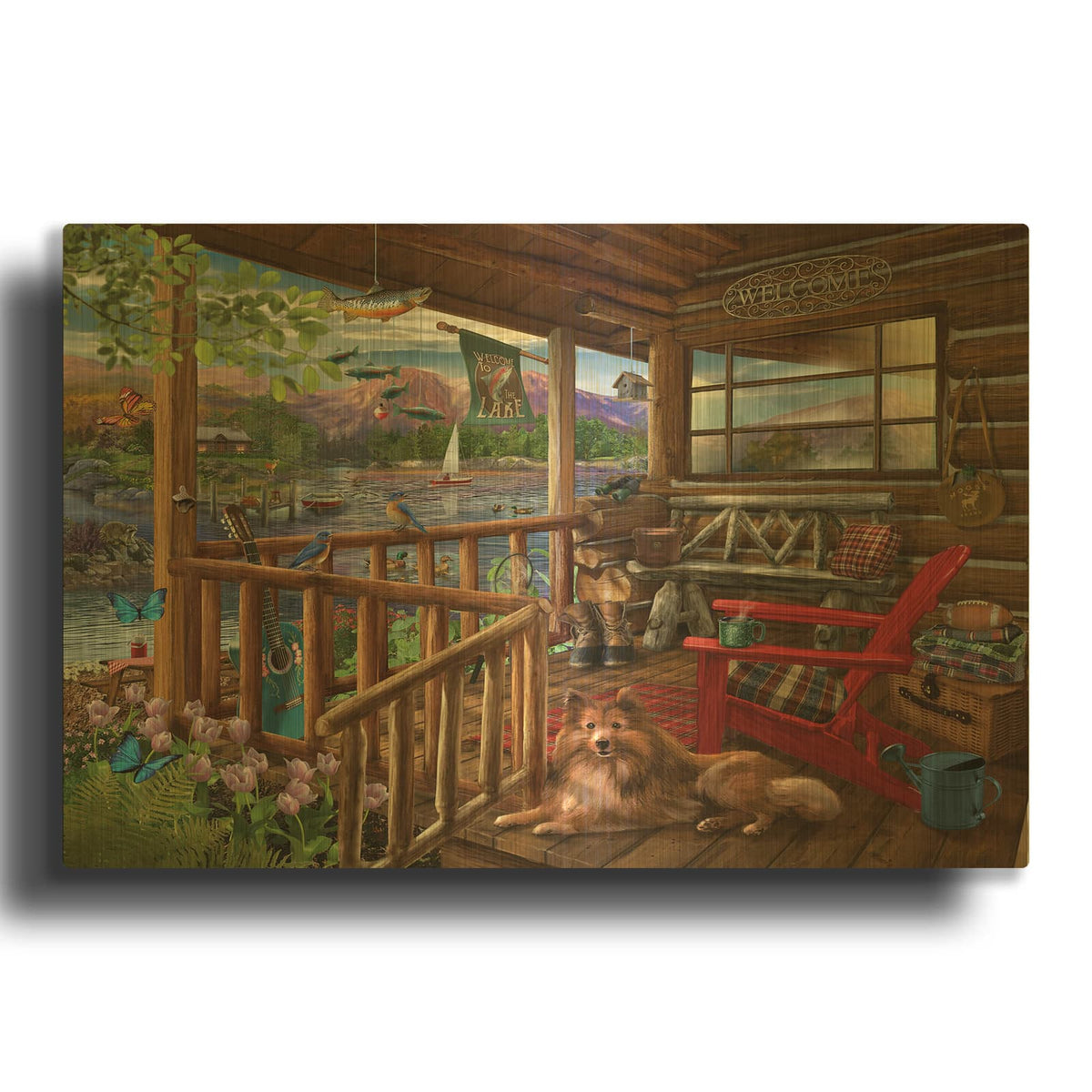 'Porch Life' By Bigelow Illustrations Gold Metal Wall Art