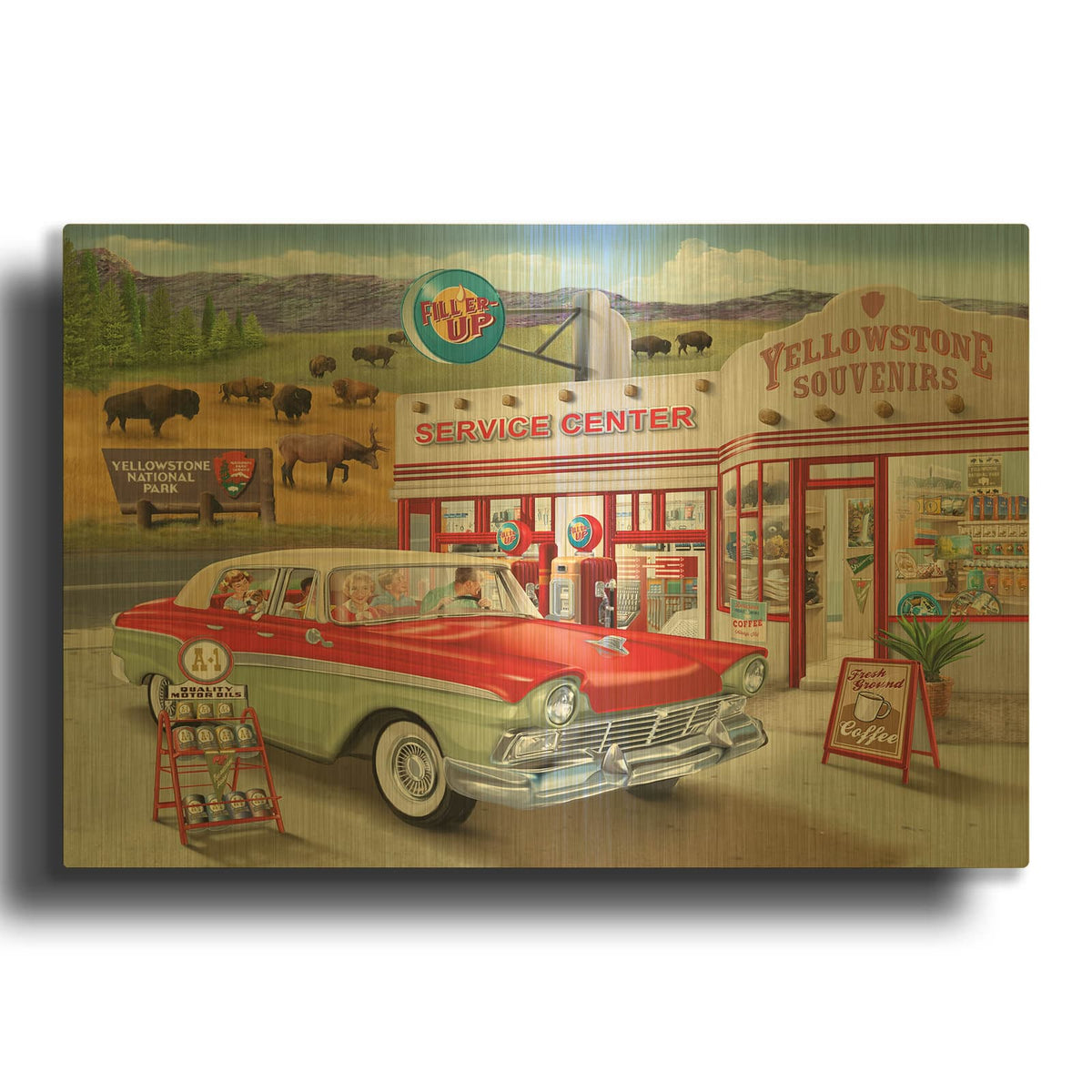 'Yellowstone Memories' By Bigelow Illustrations Gold Metal Wall Art