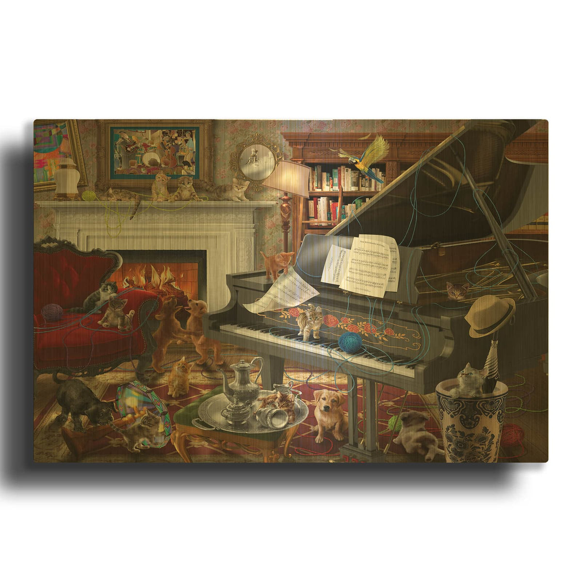 'Has Anyone Seen My Yarn' By Bigelow Illustrations Gold Metal Wall Art
