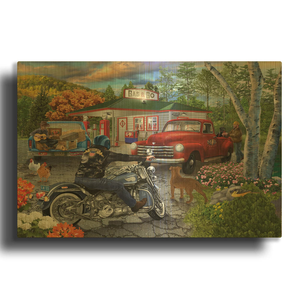 'American Roadside' By Bigelow Illustrations Gold Metal Wall Art