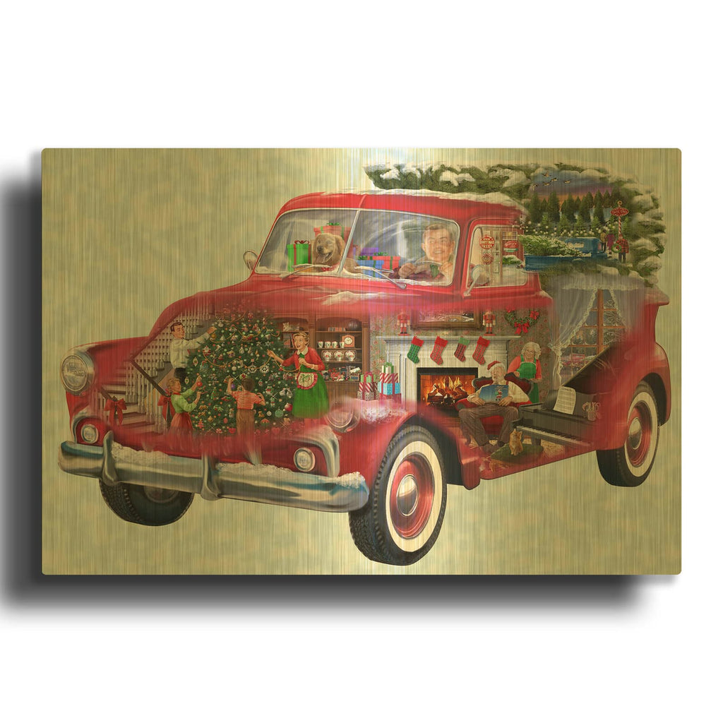 'Christmas Truck' By Bigelow Illustrations Gold Metal Wall Art