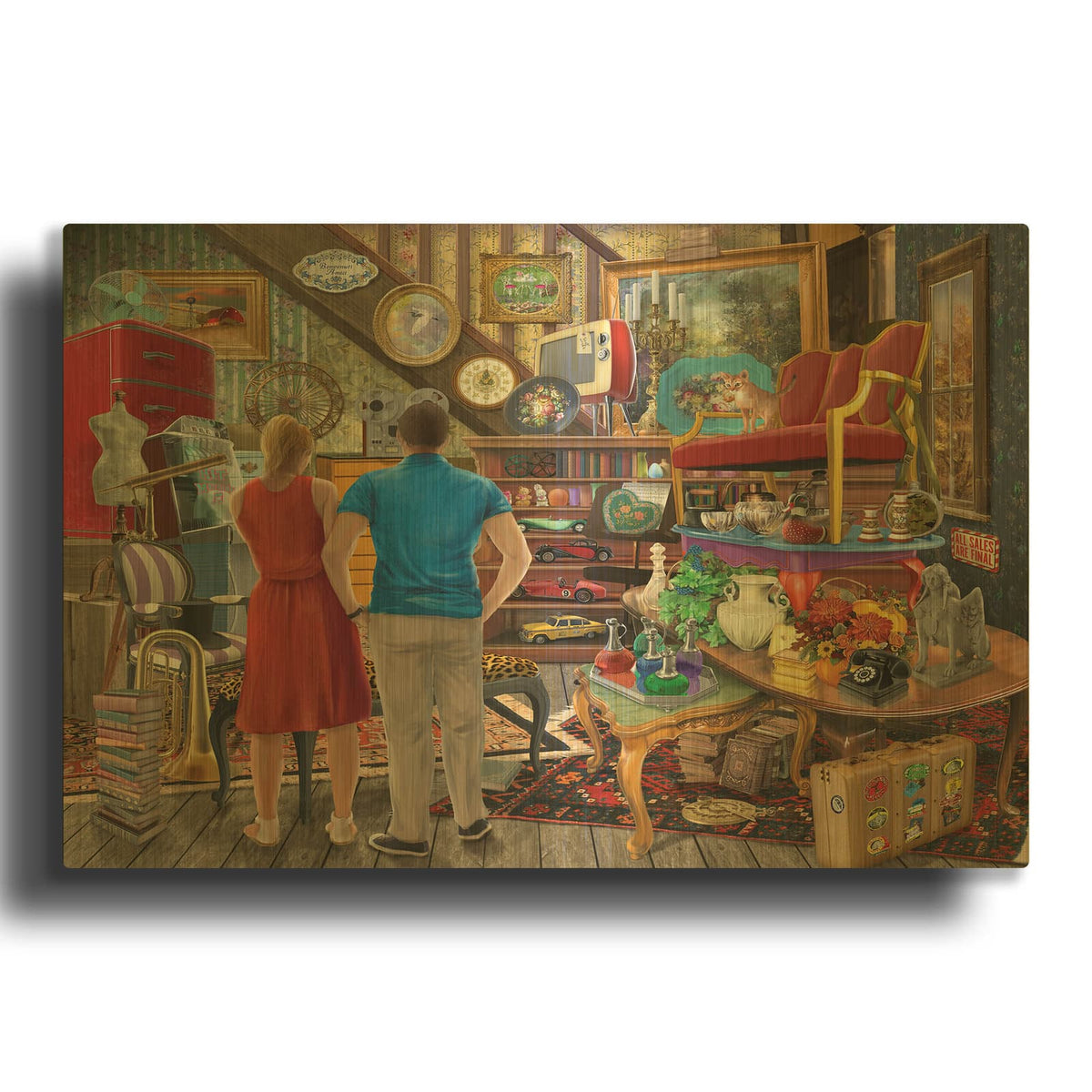 'Bargain Hunting' By Bigelow Illustrations Gold Metal Wall Art