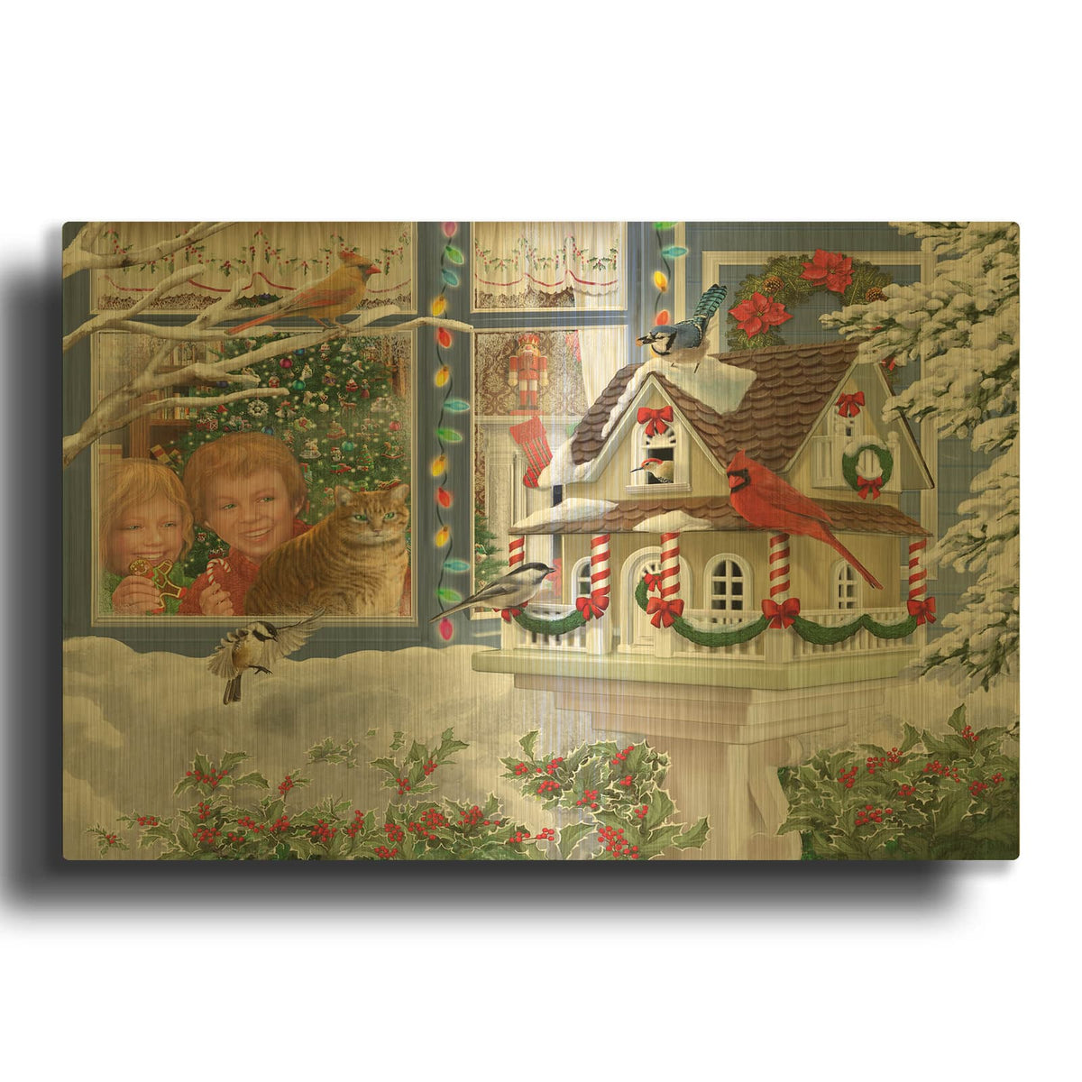 'A Home For Christmas' By Bigelow Illustrations Gold Metal Wall Art