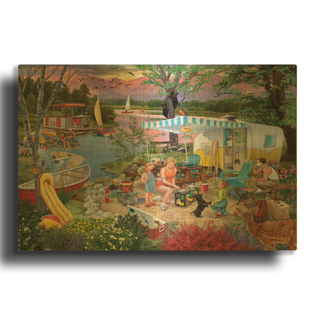 'Leisure Lake' By Bigelow Illustrations Gold Metal Wall Art
