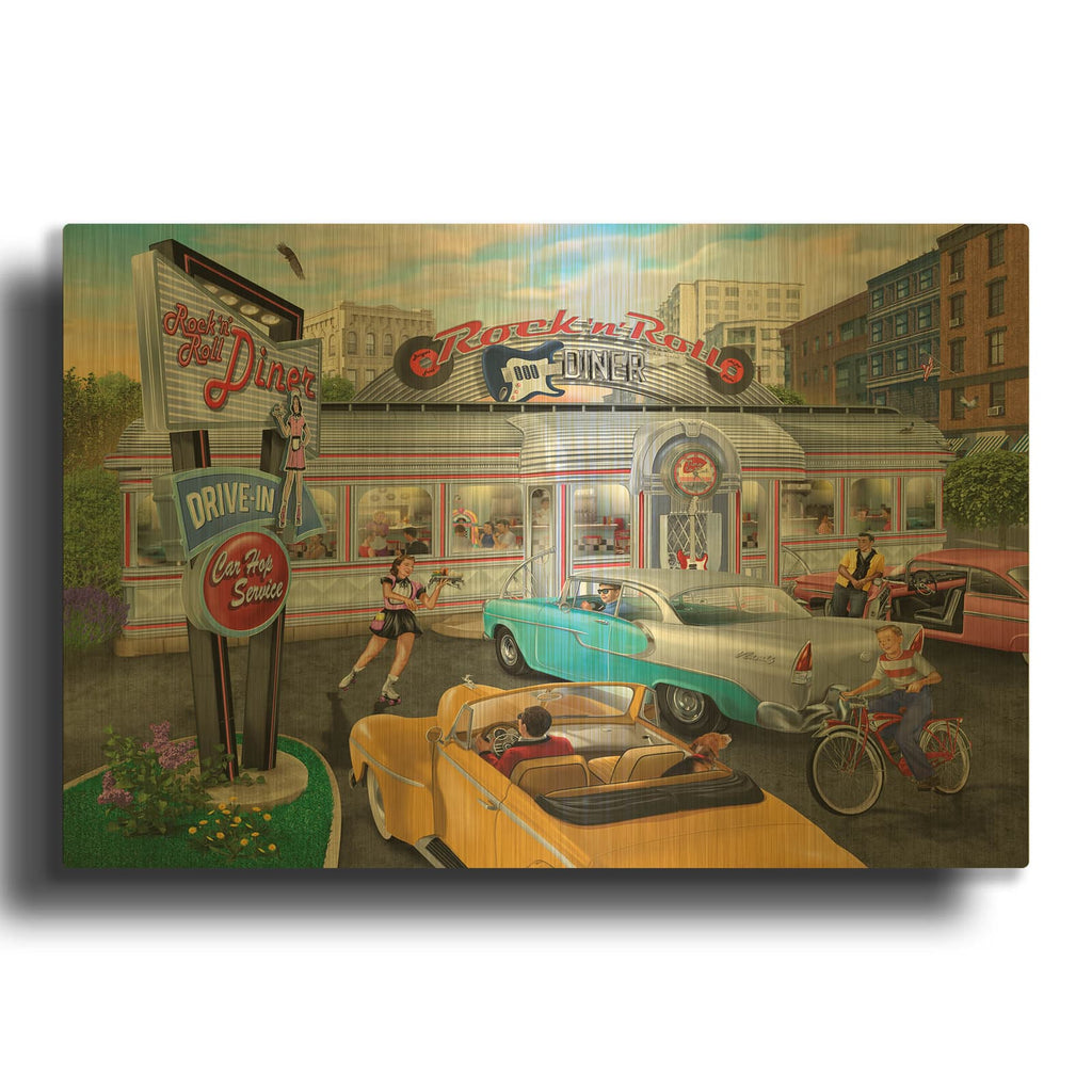 'Rock N Roll City Diner' By Bigelow Illustrations Gold Metal Wall Art