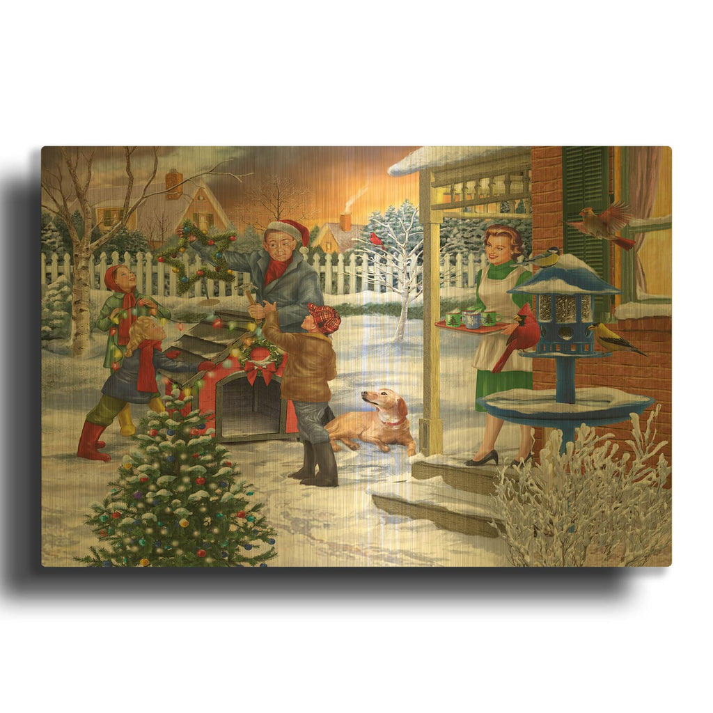 'Decking The Doghouse' By Bigelow Illustrations Gold Metal Wall Art