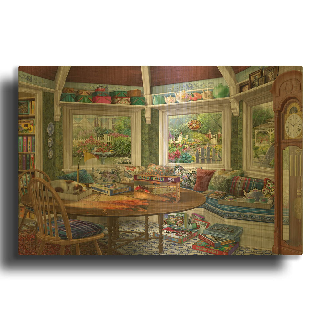 'Puzzle Room' By Bigelow Illustrations Gold Metal Wall Art