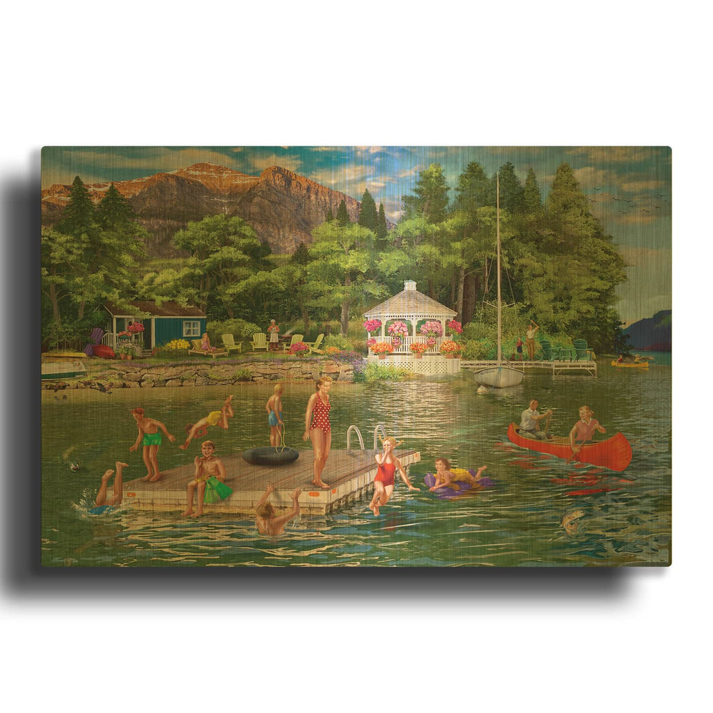 'Gazebo Lake' By Bigelow Illustrations Gold Metal Wall Art