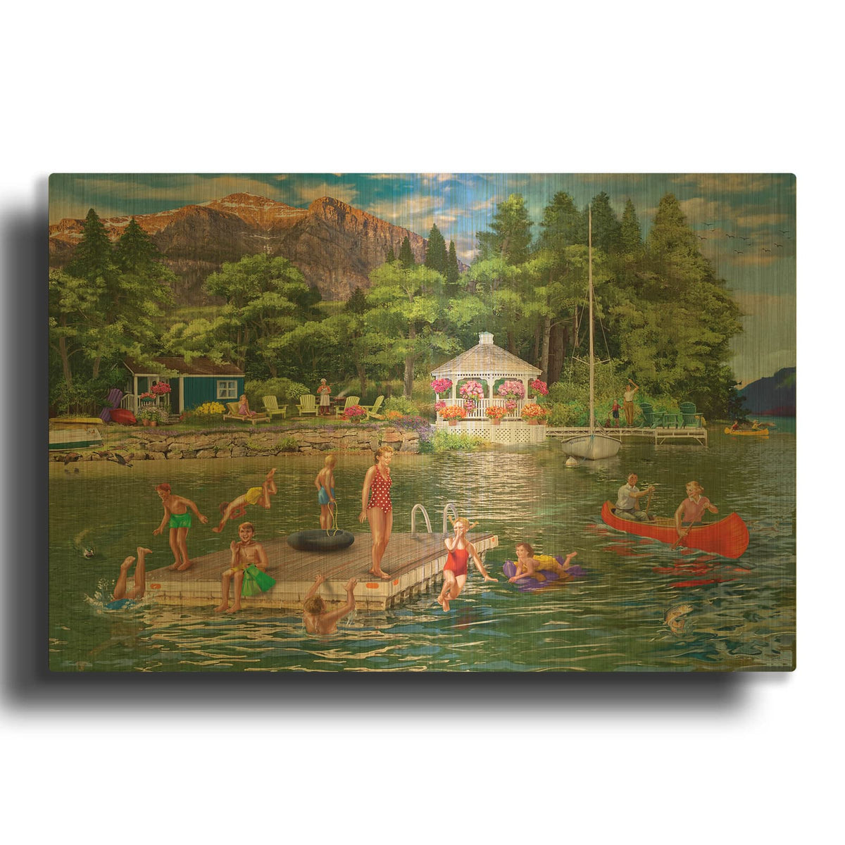 'Gazebo Lake' By Bigelow Illustrations Gold Metal Wall Art