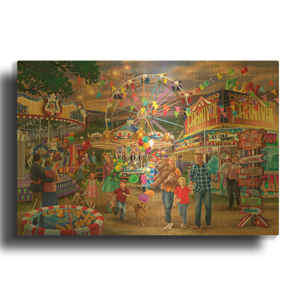 'Family Fun Carnival' By Bigelow Illustrations Gold Metal Wall Art