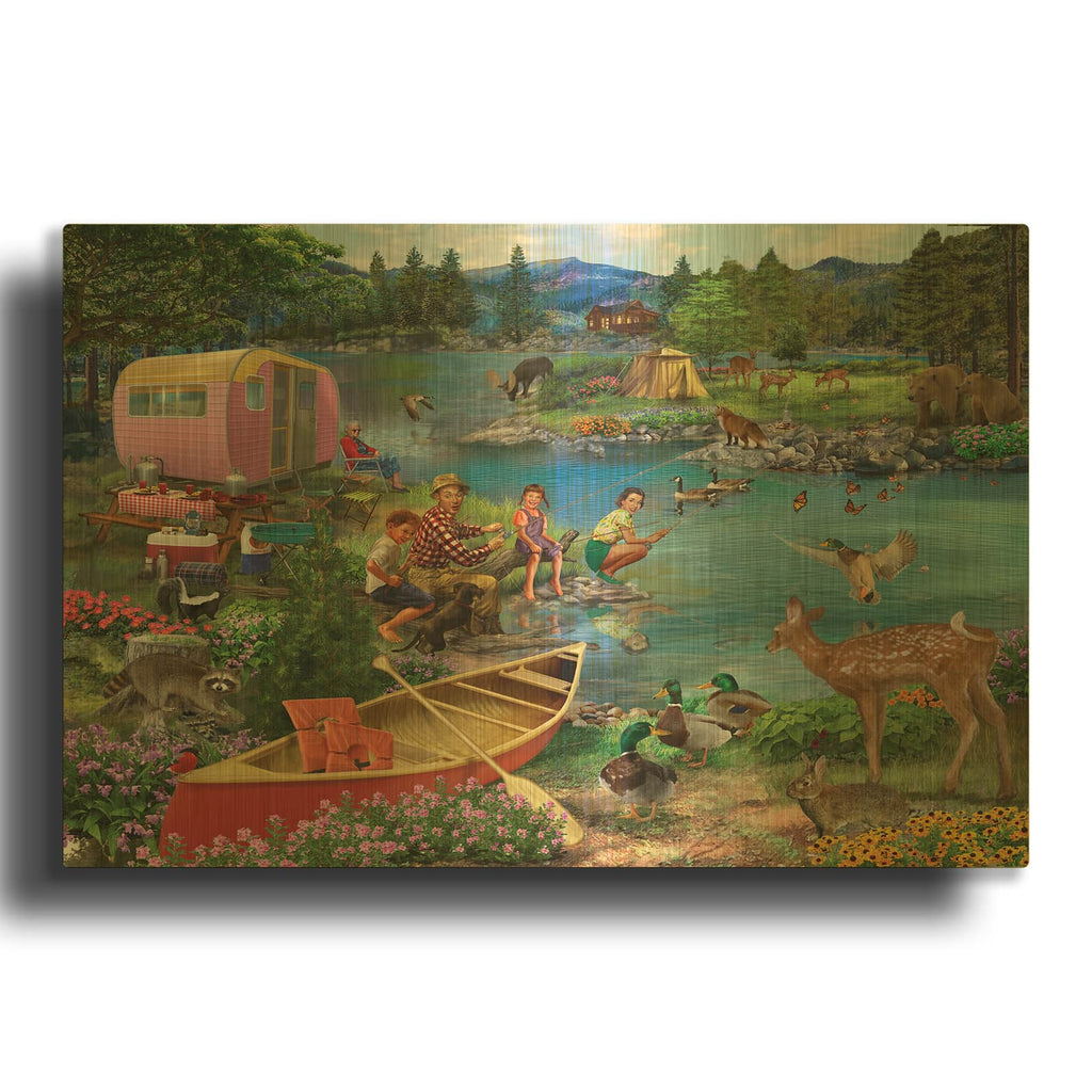 'Angling For Fun' By Bigelow Illustrations Gold Metal Wall Art