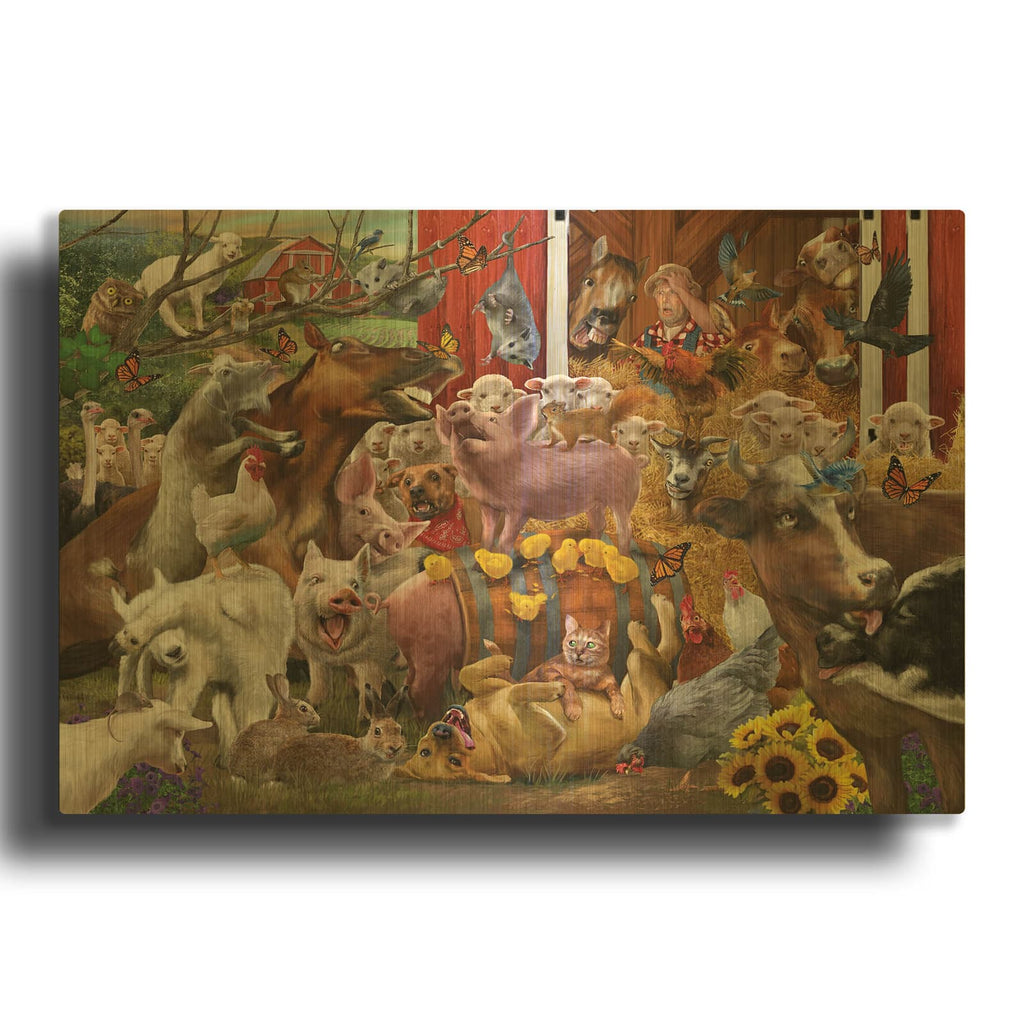 'Farmyard Frenzy' By Bigelow Illustrations Gold Metal Wall Art