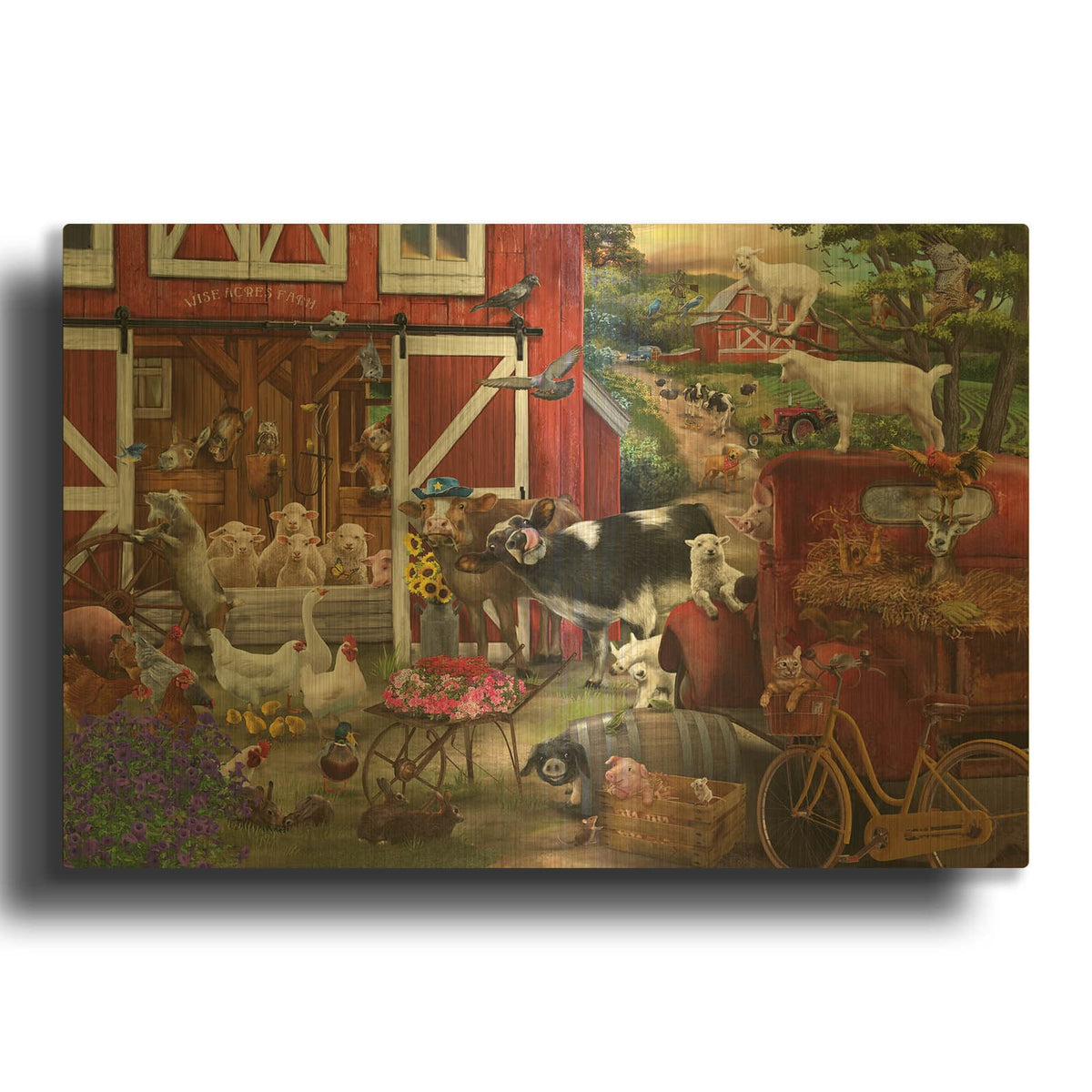 'Wise Acres Farm' By Bigelow Illustrations Gold Metal Wall Art