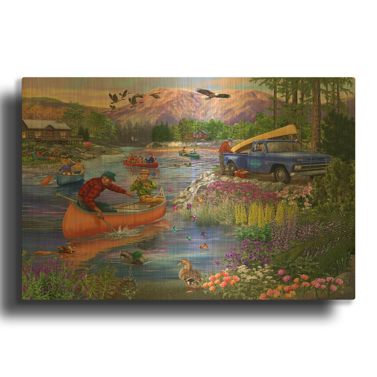 'The Canoe Crowd' By Bigelow Illustrations Gold Metal Wall Art