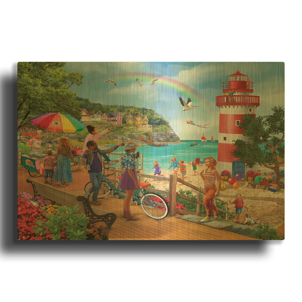 'Lighthouse Adventure' By Bigelow Illustrations Gold Metal Wall Art