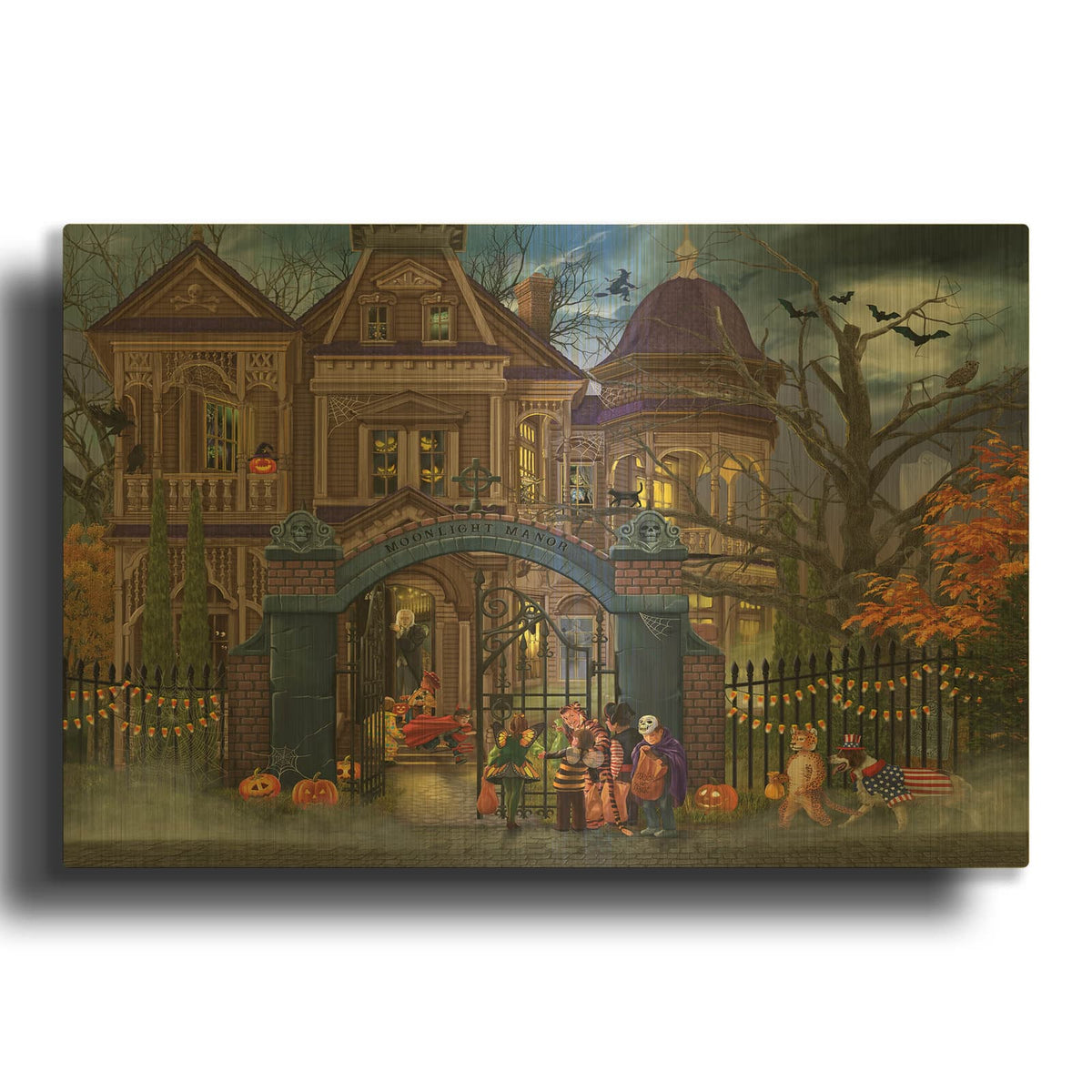 'Moonlight Manor' By Bigelow Illustrations Gold Metal Wall Art