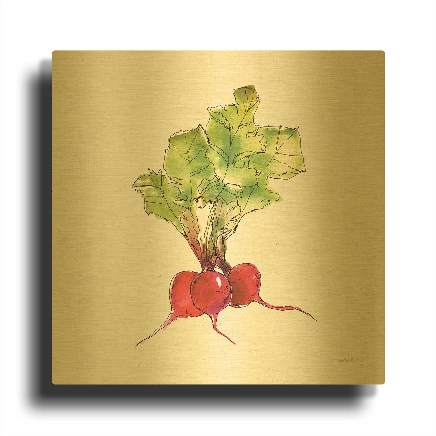 'Veggie Market II Radish' By Anne Tavoletti Gold Metal Wall Art