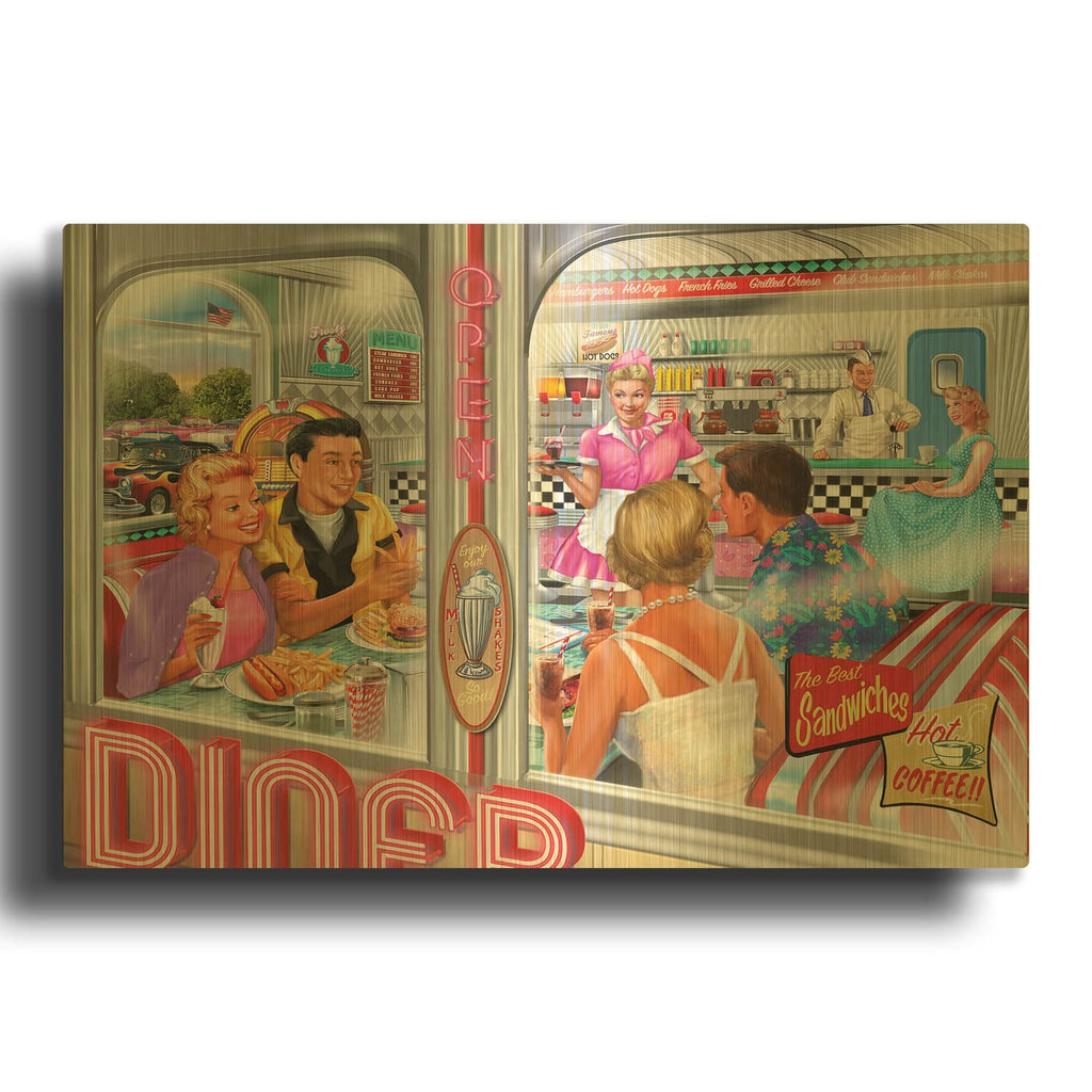 'Diner Double Date' By Bigelow Illustrations Gold Metal Wall Art