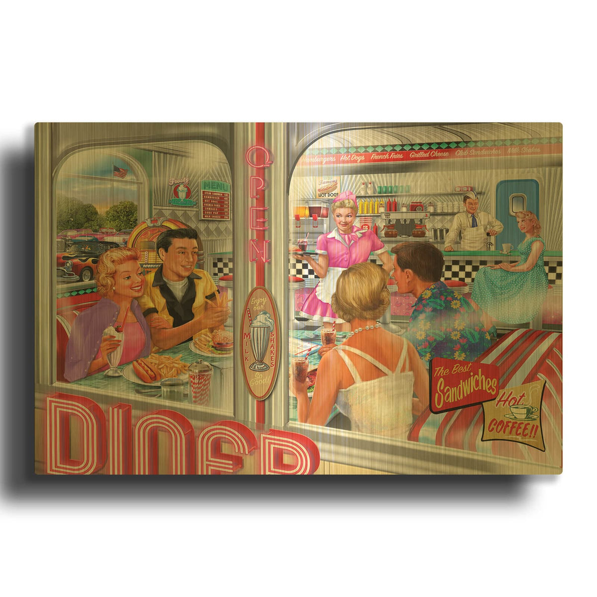 'Diner Double Date' By Bigelow Illustrations Gold Metal Wall Art