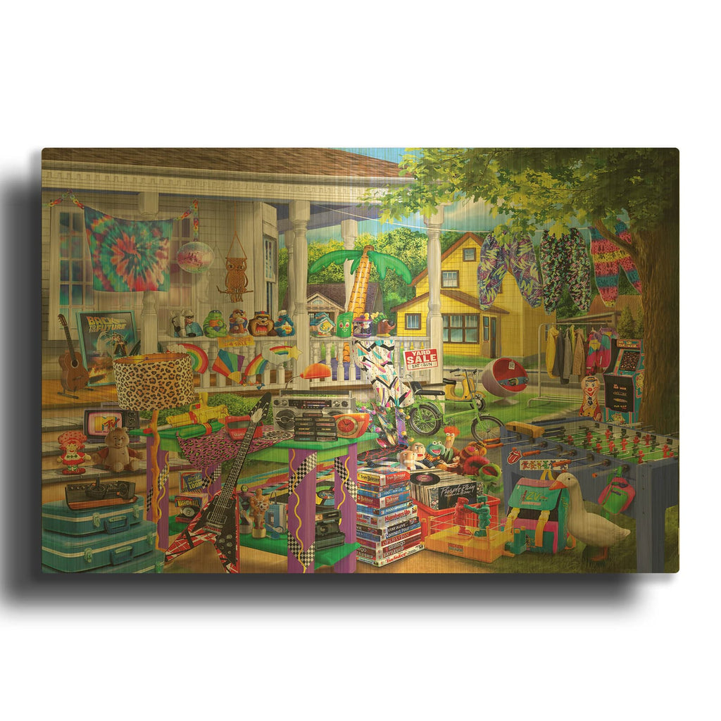 'Wild And Crazy Yard Sale' By Bigelow Illustrations Gold Metal Wall Art