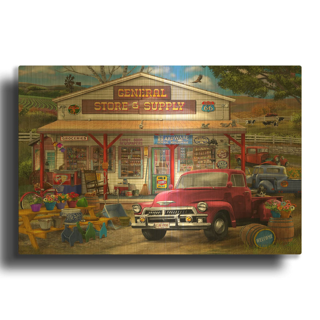'General Store And Supply' By Bigelow Illustrations Gold Metal Wall Art