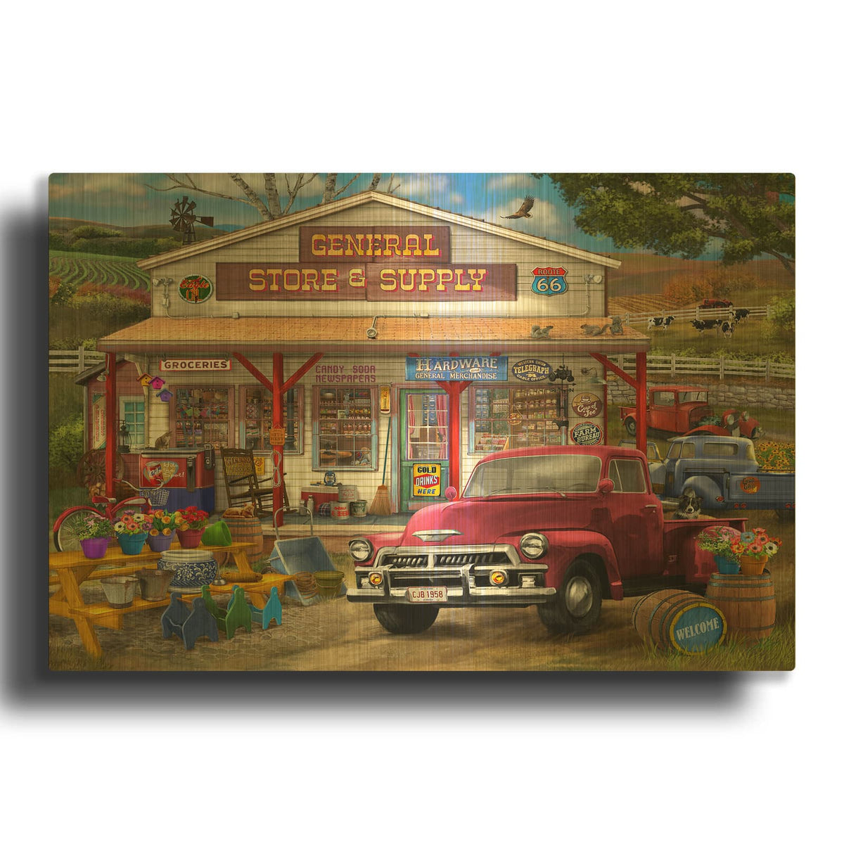'General Store And Supply' By Bigelow Illustrations Gold Metal Wall Art