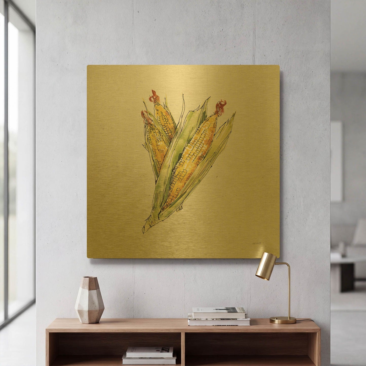 'Veggie Market III Corn' By Anne Tavoletti Gold Metal Wall Art