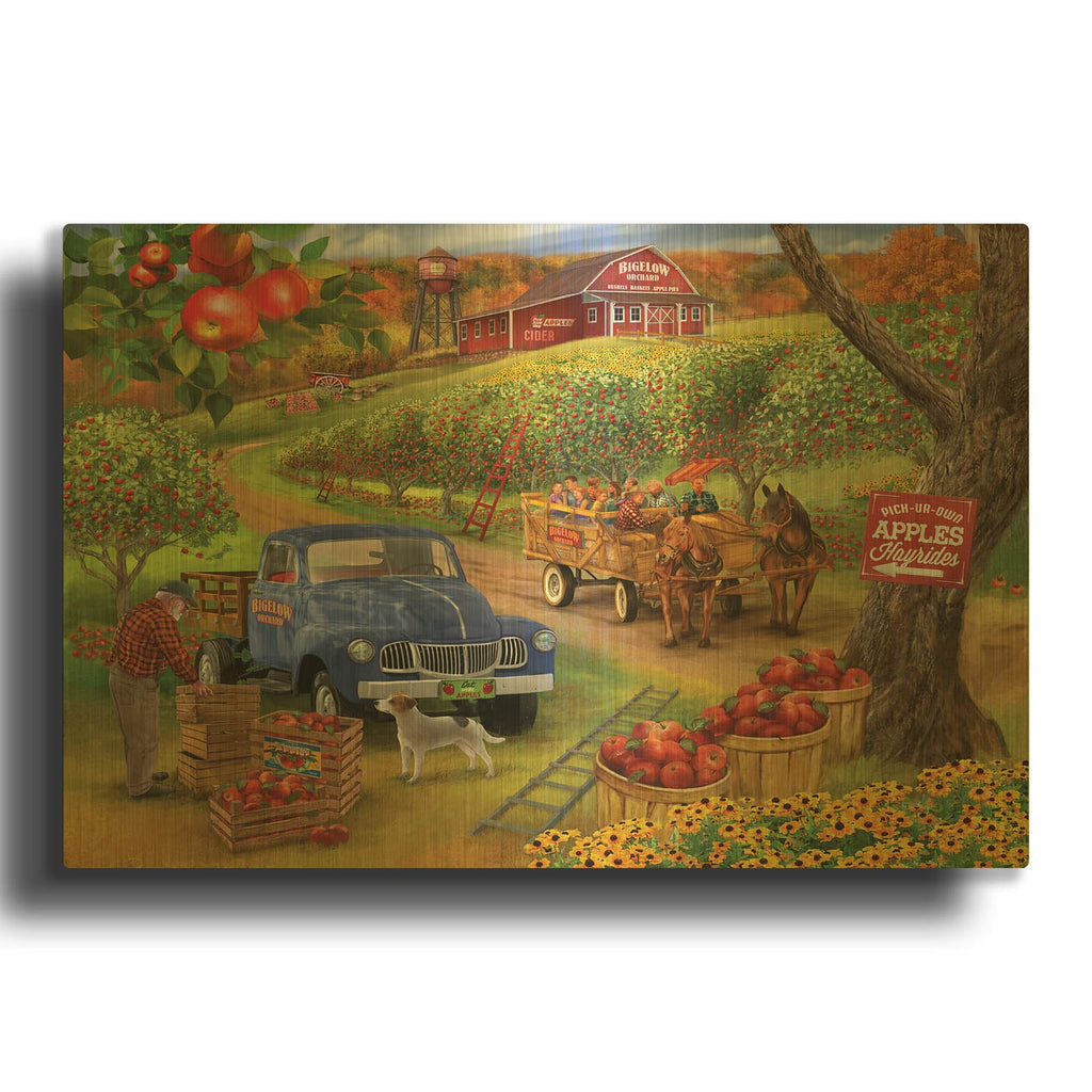 'Orchard Hay Ride' By Bigelow Illustrations Gold Metal Wall Art
