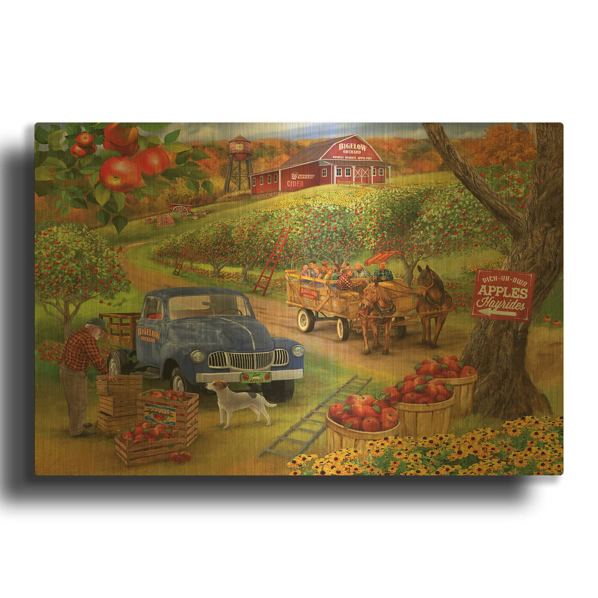 'Orchard Hay Ride' By Bigelow Illustrations Gold Metal Wall Art