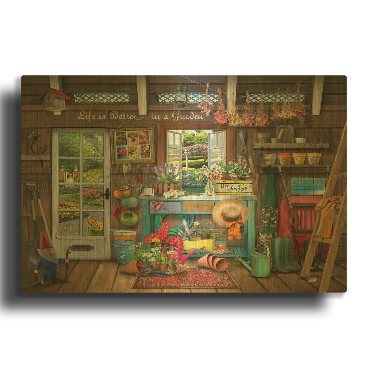 'Potting Shed' By Bigelow Illustrations Gold Metal Wall Art