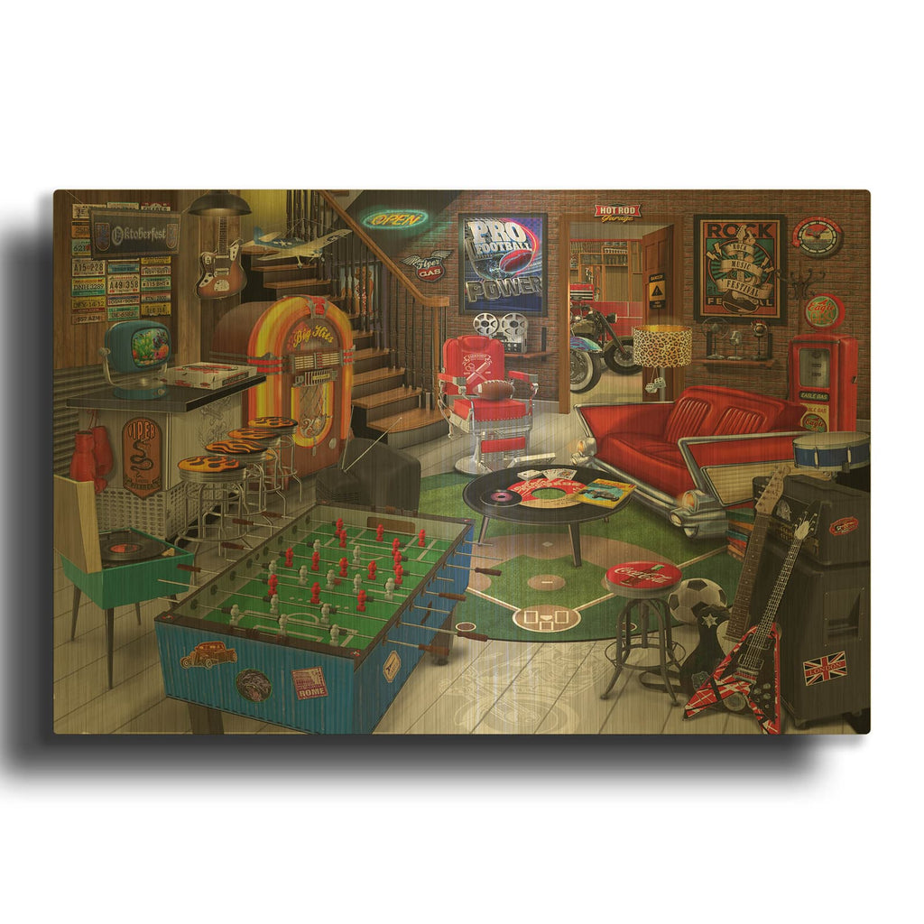 'Retro Man Cave' By Bigelow Illustrations Gold Metal Wall Art
