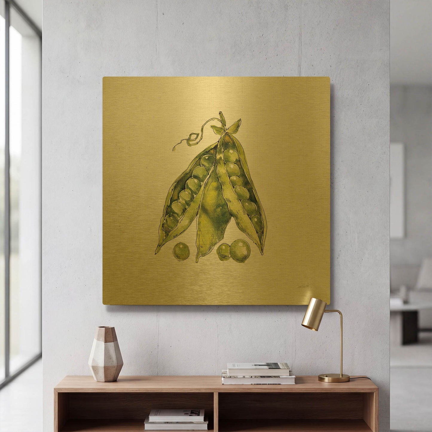 'Veggie Market IV Peas' By Anne Tavoletti Gold Metal Wall Art