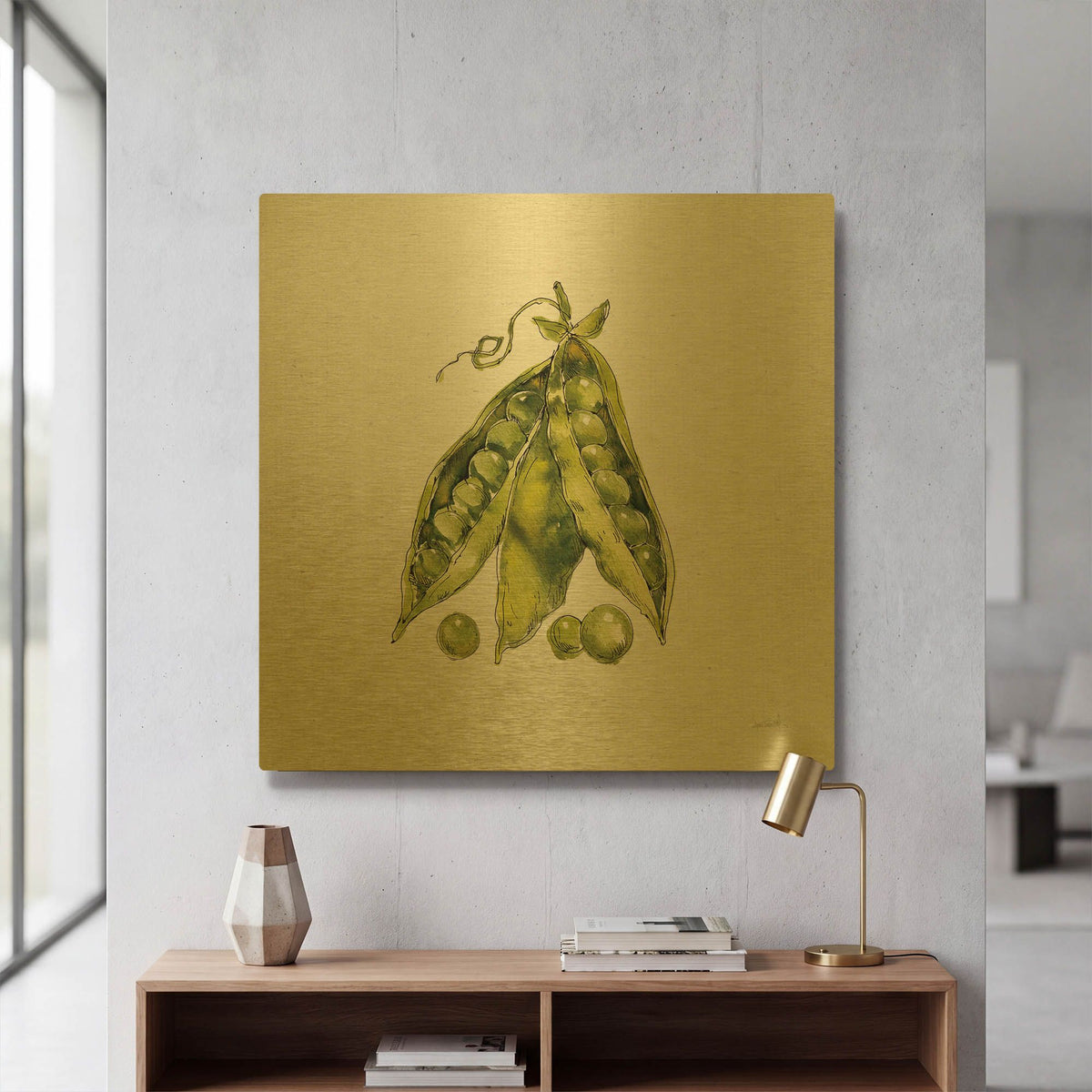 'Veggie Market IV Peas' By Anne Tavoletti Gold Metal Wall Art