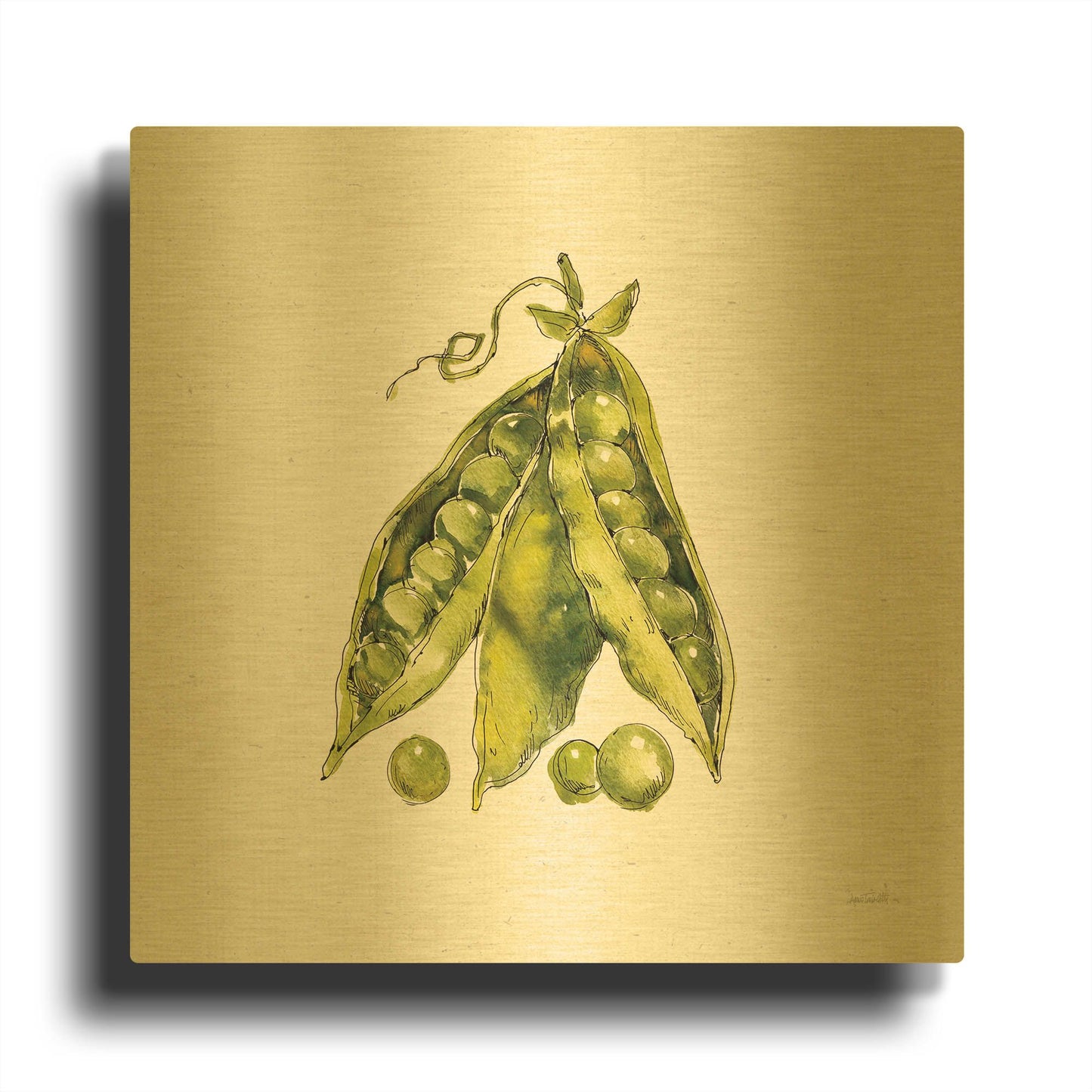 'Veggie Market IV Peas' By Anne Tavoletti Gold Metal Wall Art