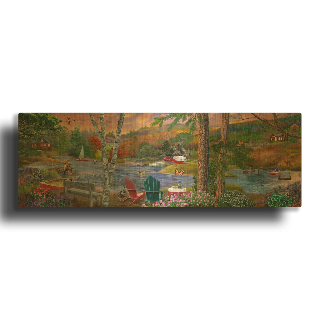 'Pleasure Lake Panorama' By Bigelow Illustrations Gold Metal Wall Art