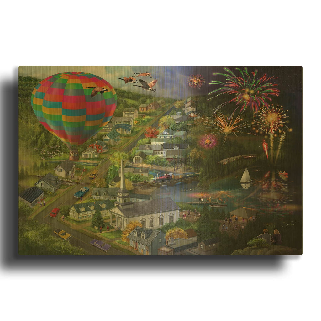 'Day And Night In The Valley' By Bigelow Illustrations Gold Metal Wall Art