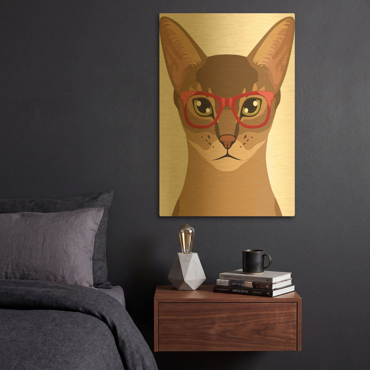 'Abysinnian Wearing Hipster Glasses' By Furbaby Affiliates Gold Metal Wall Art