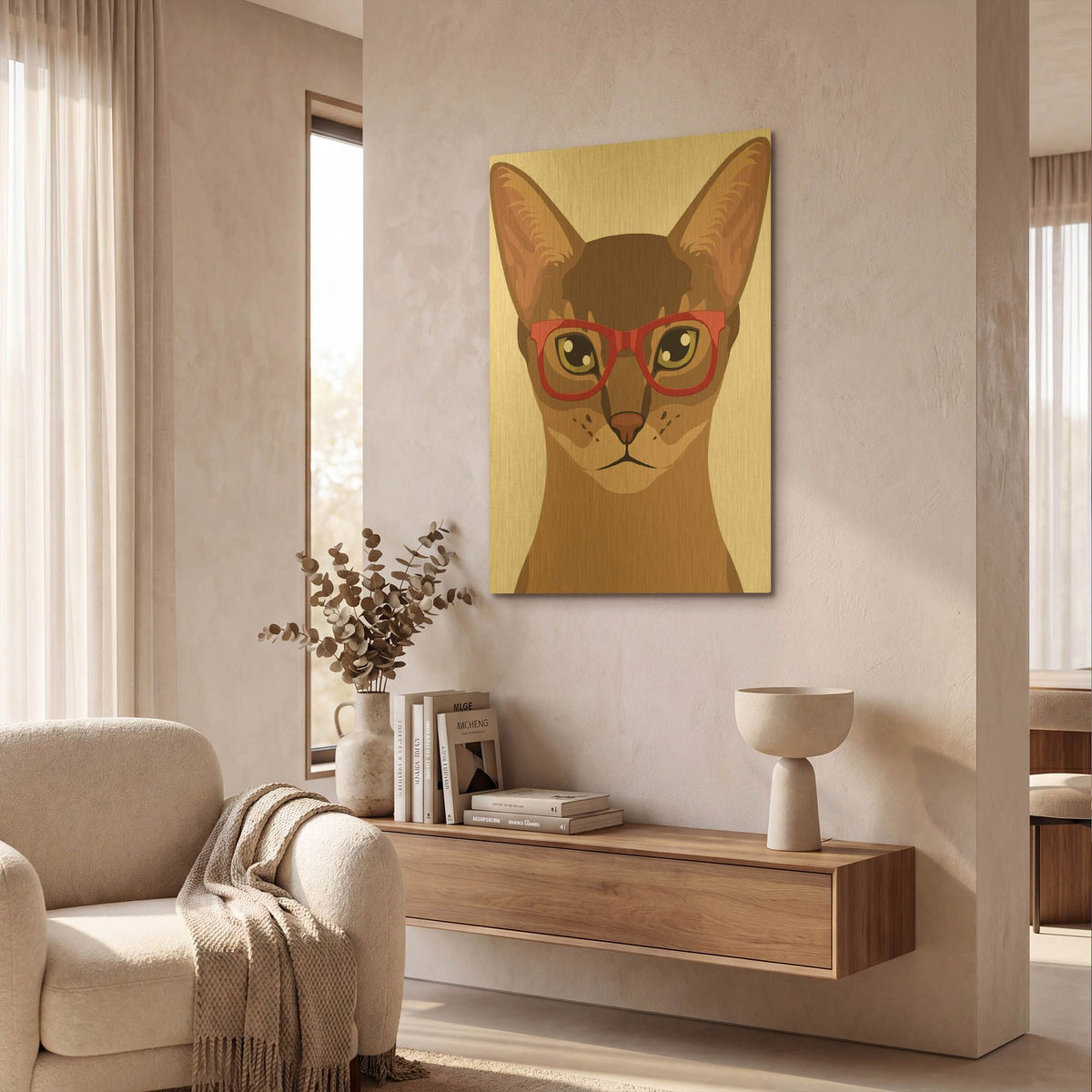 'Abysinnian Wearing Hipster Glasses' By Furbaby Affiliates Gold Metal Wall Art
