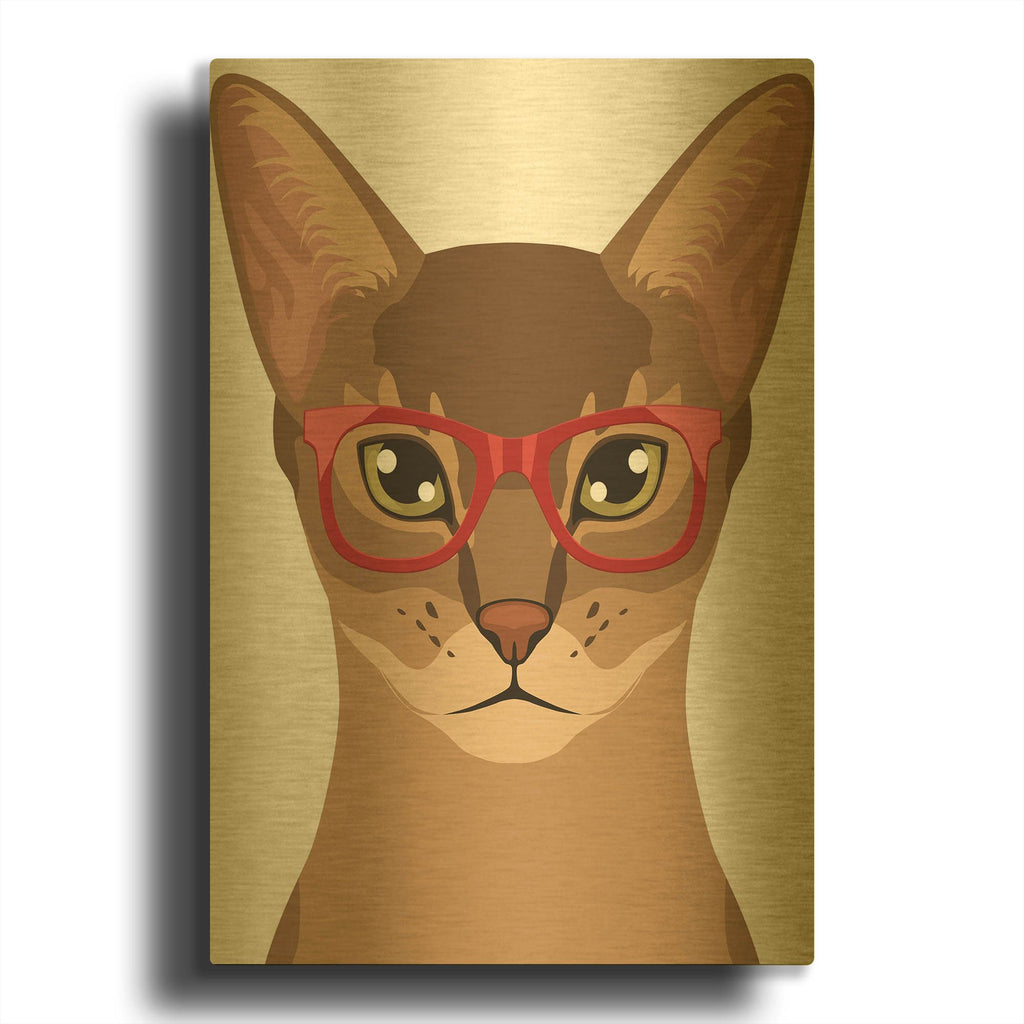 'Abysinnian Wearing Hipster Glasses' By Furbaby Affiliates Gold Metal Wall Art
